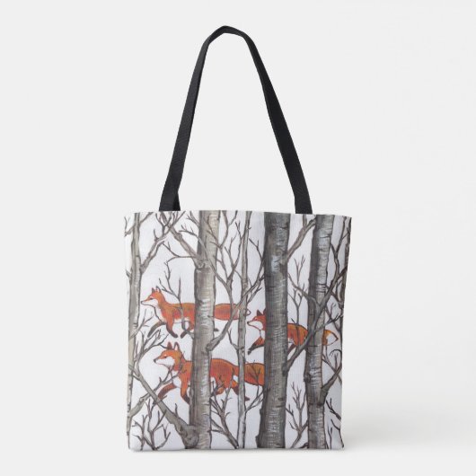 Fox Woods Wildlife Nature Trees Snow Gray Art Tasche (Rückseite)