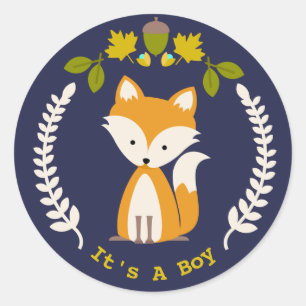 Fox Wreath Boy Baby Shower Runder Aufkleber