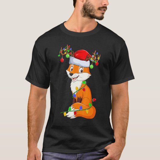 Fox Xmas Lights Weihnachtsmannmütze Fox Weihnachte T-Shirt (Vorderseite)