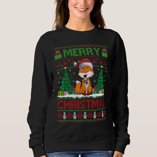 Fox Xmas Tree Lights Ugly Santa Fox Christmas Sweatshirt (Vorderseite)