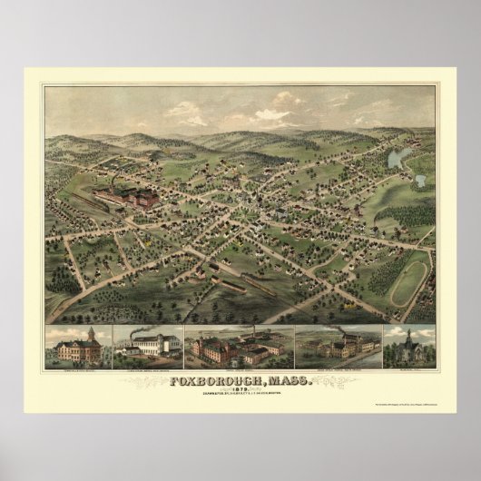 Foxborough, MA Panoramic Map - 1879 Poster (Vorne)