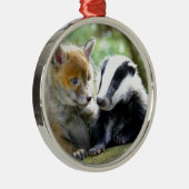 Foxcub & Badger Niedlich! Silbernes Ornament (Rechts)