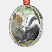 Foxcub & Badger Niedlich! Silbernes Ornament (Links)