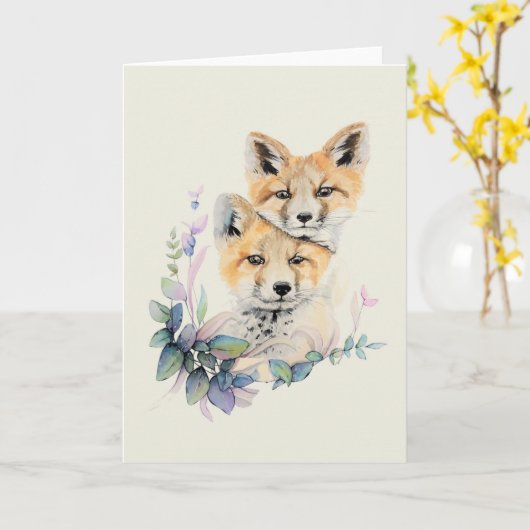 Foxenpaare Aquarellmalerei Karte (Gelbe Blume)