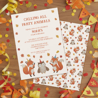 Foxes and Owl Woodland Fall Kids Birthday Party Einladung