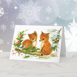 Foxes & Chickadee Weihnachtsbaumfreunde Feiertagskarte