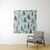 Foxes, fir-trees, snow, hand drawn. Colorful seaml Wandteppich (Beispiel)
