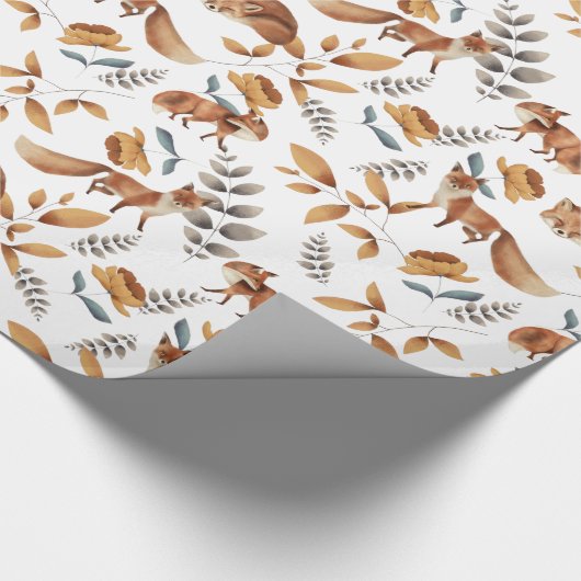Foxes Flowers Greenery Botanical  Geschenkpapier (Ecke)