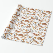 Foxes Flowers Greenery Botanical Geschenkpapier (Ungerollt)