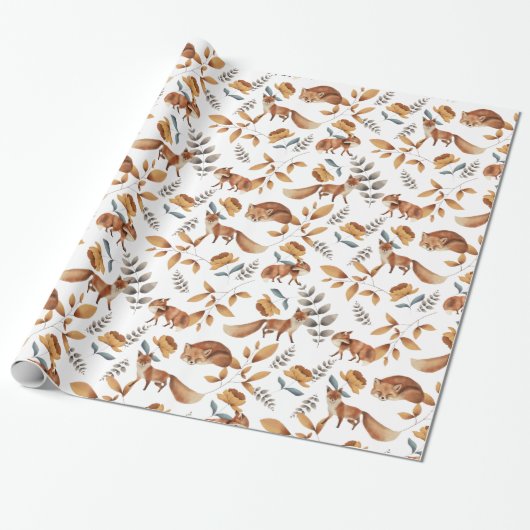 Foxes Flowers Greenery Botanical Geschenkpapier (Ungerollt)