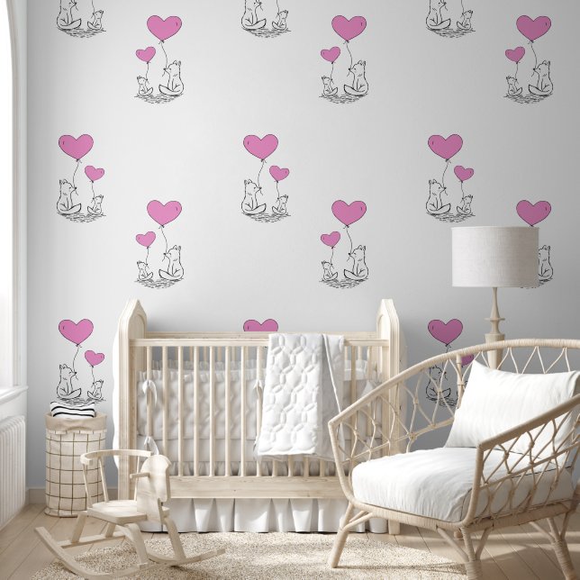 Foxes & Pink Heart Balloons Design Tapete (Kinder)
