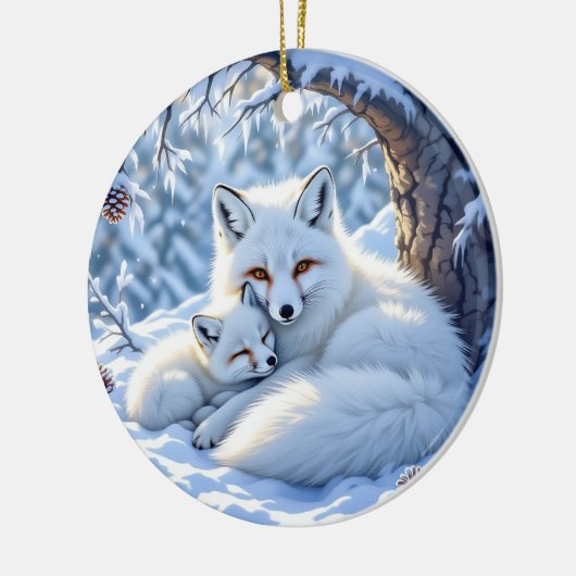 Foxes Themed Personalized Christmas Keramik Ornament (Links)