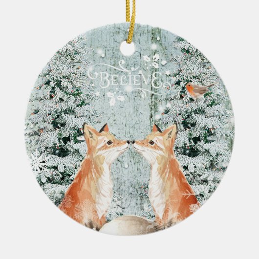 foxes Weihnachtsverzierungswinter-Schneedekoration Keramik Ornament (Vorne)