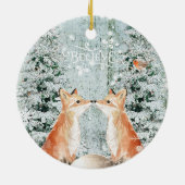 foxes Weihnachtsverzierungswinter-Schneedekoration Keramik Ornament (Hinten)