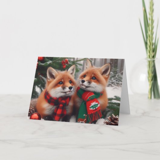 Foxes Woodland Weihnachtsgrußkarten Feiertagskarte (Vorderseite)