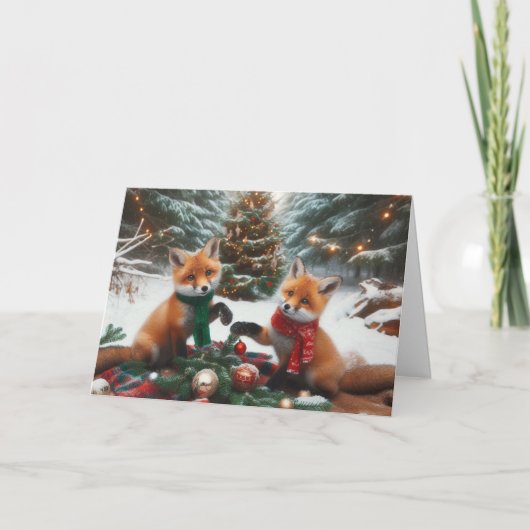 Foxes Woodland Weihnachtsgrußkarten Feiertagskarte (Vorderseite)
