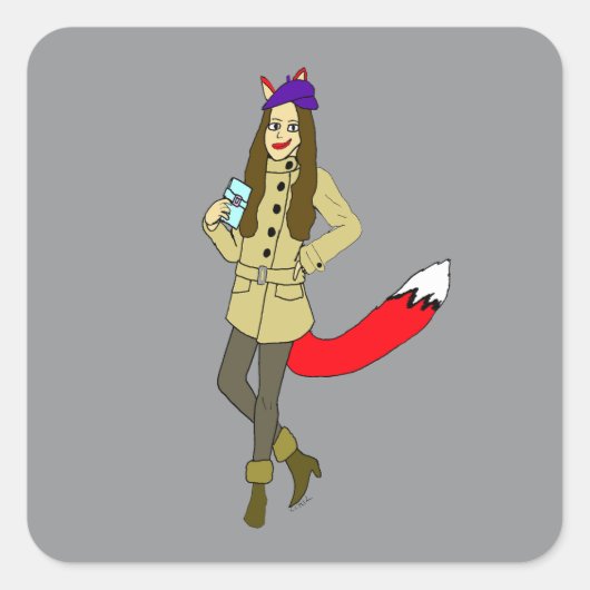 Foxgirl Quadratischer Aufkleber (Vorderseite)