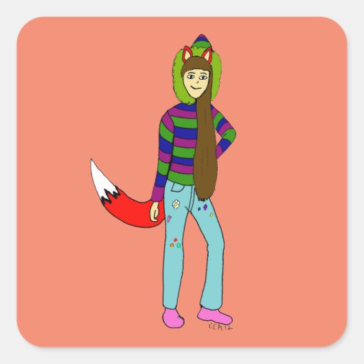 Foxgirl Quadratischer Aufkleber (Vorderseite)