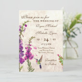 Foxglove Blume und Hummingbird Garden Wedding Einladung (Stehend Vorderseite)