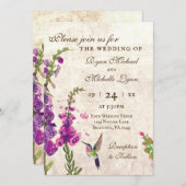 Foxglove Blume und Hummingbird Garden Wedding Einladung (Vorne/Hinten)