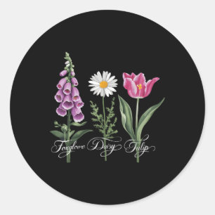 Foxglove Daisy Tulip Floral Runder Aufkleber