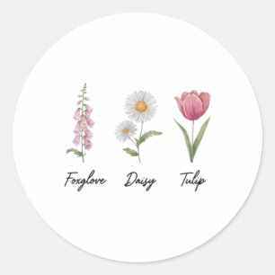 Foxglove Daisy Tulip Floral Runder Aufkleber