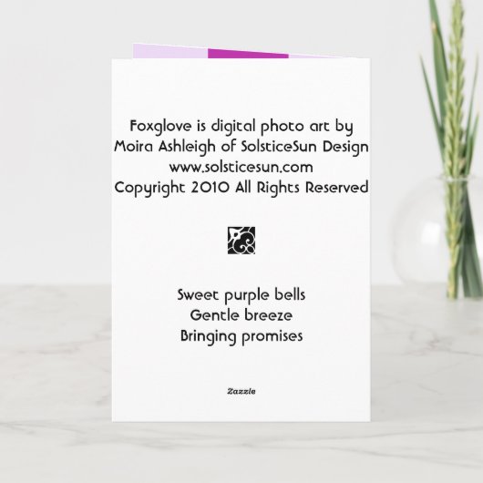 Foxglove Karte (Rückseite)