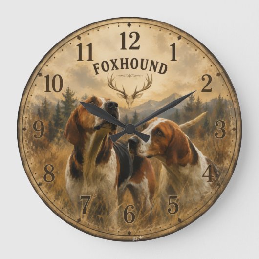 Foxhound-Porträt – Edler Jagdhund Große Wanduhr (Vorderseite)