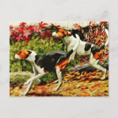 Foxhounds (englisch&amerikanisch) im Herbstholz Postkarte (Vorderseite)