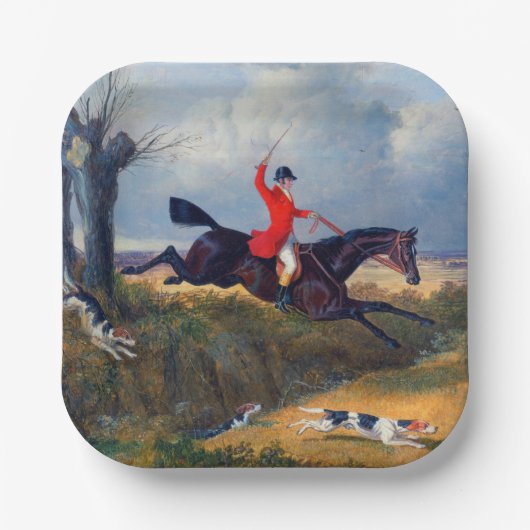 Foxhunting Clearing a Ditch John Herring 1839 Pappteller (Vorderseite)