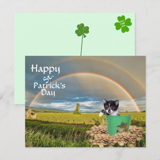 Foxi Moxi Cat's St. Patrick's Day Postkarte (Vorne/Hinten)