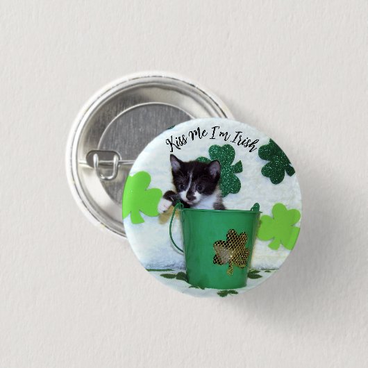 Foxi Moxi's St. Patrick's Day- Cat / Kitten Button (Vorne & Hinten)
