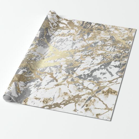 Foxier Champagne Gold Marble Shiny Metallic White Geschenkpapier (Ungerollt)