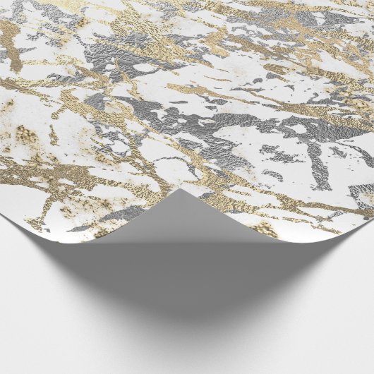 Foxier Champagne Gold Marble Shiny Metallic White Geschenkpapier (Ecke)