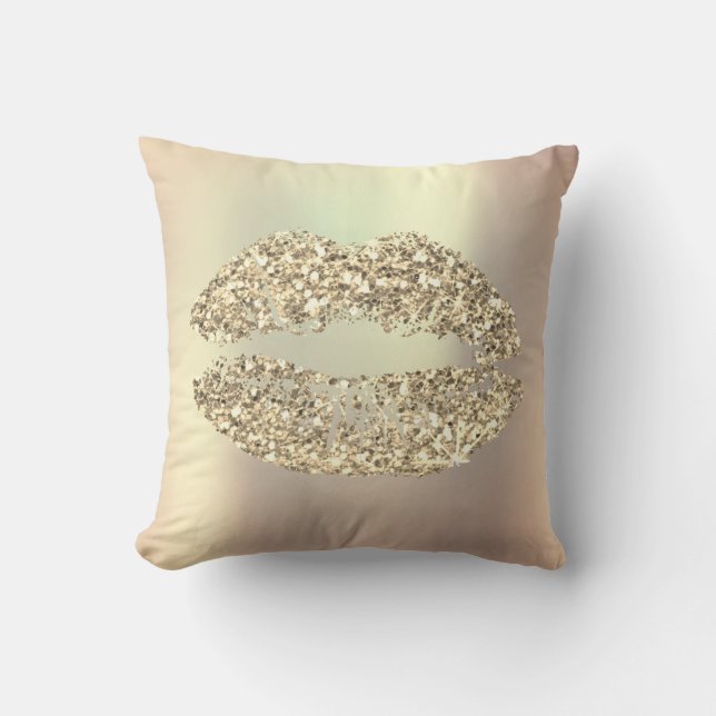 Foxier Gold Glitzer Kiss Lips Glam Makeup Kupfer Kissen (Vorderseite)