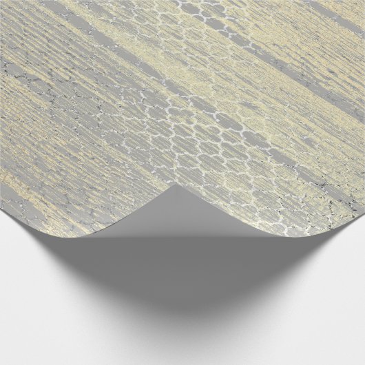 Foxier Gold Gray Wood Shabby Quatrefoil Silver Geschenkpapier (Ecke)