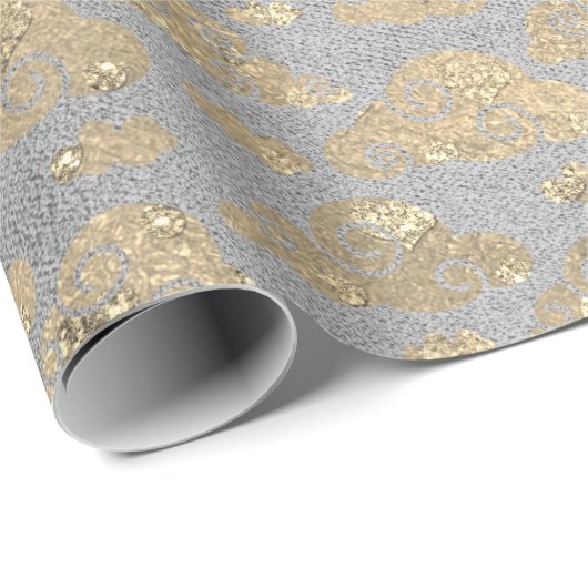 Foxier Silver Gray Glitzer Clouds Metallic Silver Geschenkpapier (Rolleneckpunkt)