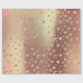 Foxier Stars Moon Gold Sky Rosa Rose Blush Metal Geschenkpapier (Flach)