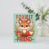 Foxiest Friend Pun. Niedlicher Baby Fox Welpe Cart Postkarte (Stehend Vorderseite)