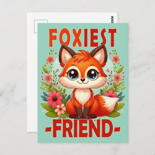 Foxiest Friend Pun. Niedlicher Baby Fox Welpe Cart Postkarte (Vorne/Hinten)