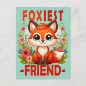 Foxiest Friend Pun. Niedlicher Baby Fox Welpe Cart Postkarte (Vorderseite)