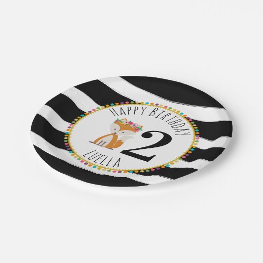 FoxPompom Stripes Geburtstag Pappteller (Schrägansicht)