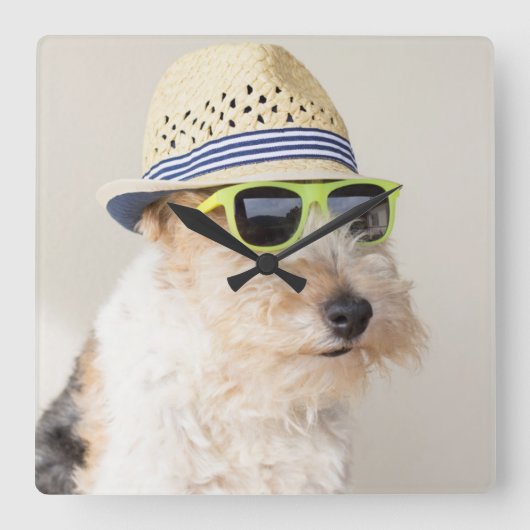 Foxterrier Quadratische Wanduhr (Vorderseite)