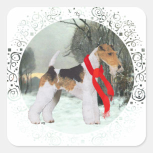 Foxterrier Winter Quadratischer Aufkleber