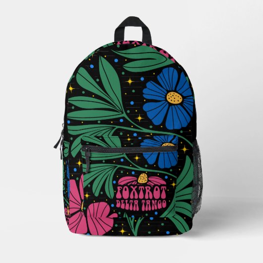 Foxtrot Delta Tango Blume Boho Bedruckter Rucksack (Vorderseite)