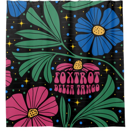 Foxtrot Delta Tango Blume Boho Duschvorhang (Vorderseite)