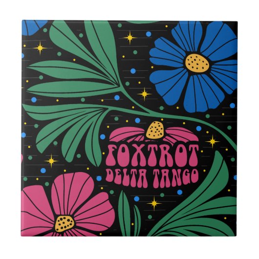 Foxtrot Delta Tango Blume Boho Fliese (Vorderseite)