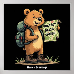 Foxtrots Deltas Tangos Lustiger Bär Retro-Grafik  Poster