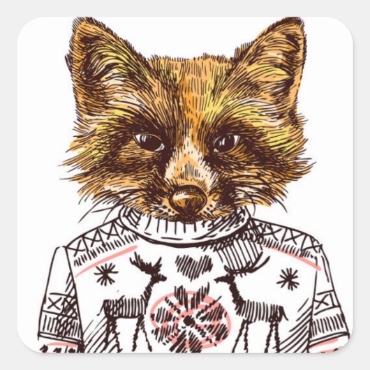 Foxy Dressed Fox Quadratischer Aufkleber (Vorderseite)