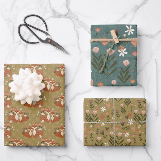 Foxy Florals Gift Wrap Geschenkpapier Set (Vorderseite)